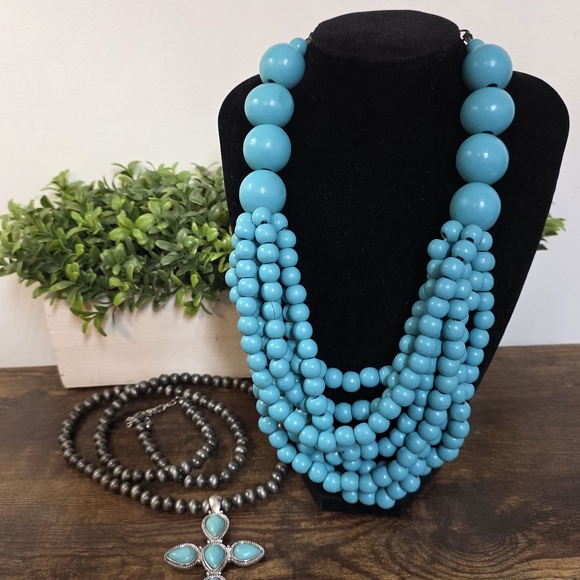 ♡BUNDLE♡ Multi-Strand Wood and Cross Necklaces - Picture 2 of 7